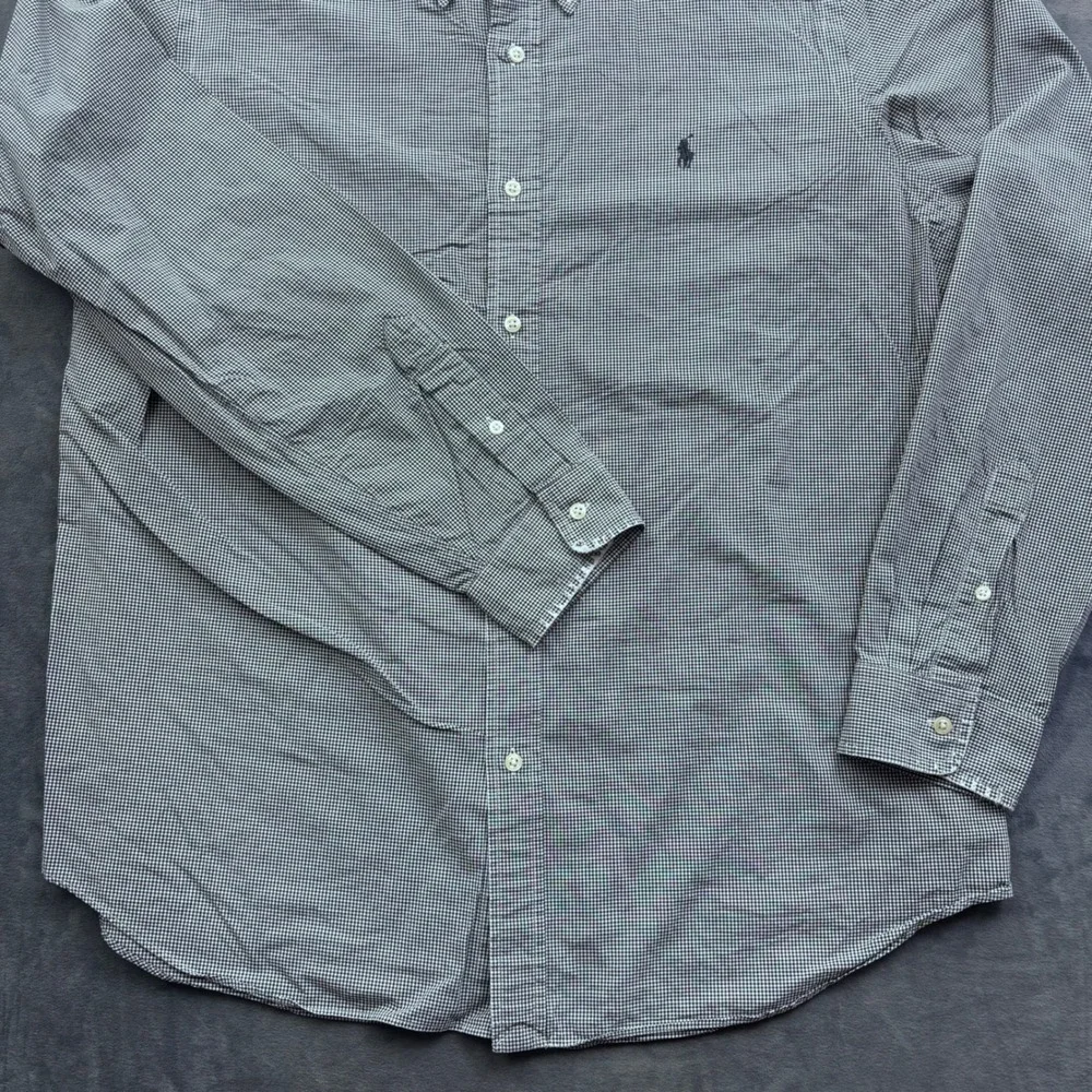 Polo Ralph Lauren Mens XL Gingham Button Down Shirt Navy Blue White Cotton